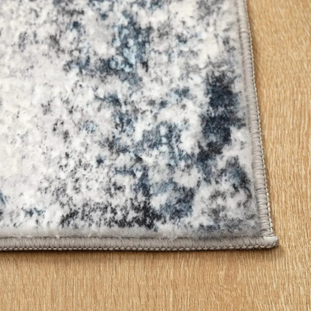 Abstract Area Rug Gray Blue 36x60 Inches Soft Low Pile Washable Indoor Carpet